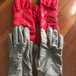 Isotoner lined winter gloves, one size, red pair and taupe pair.